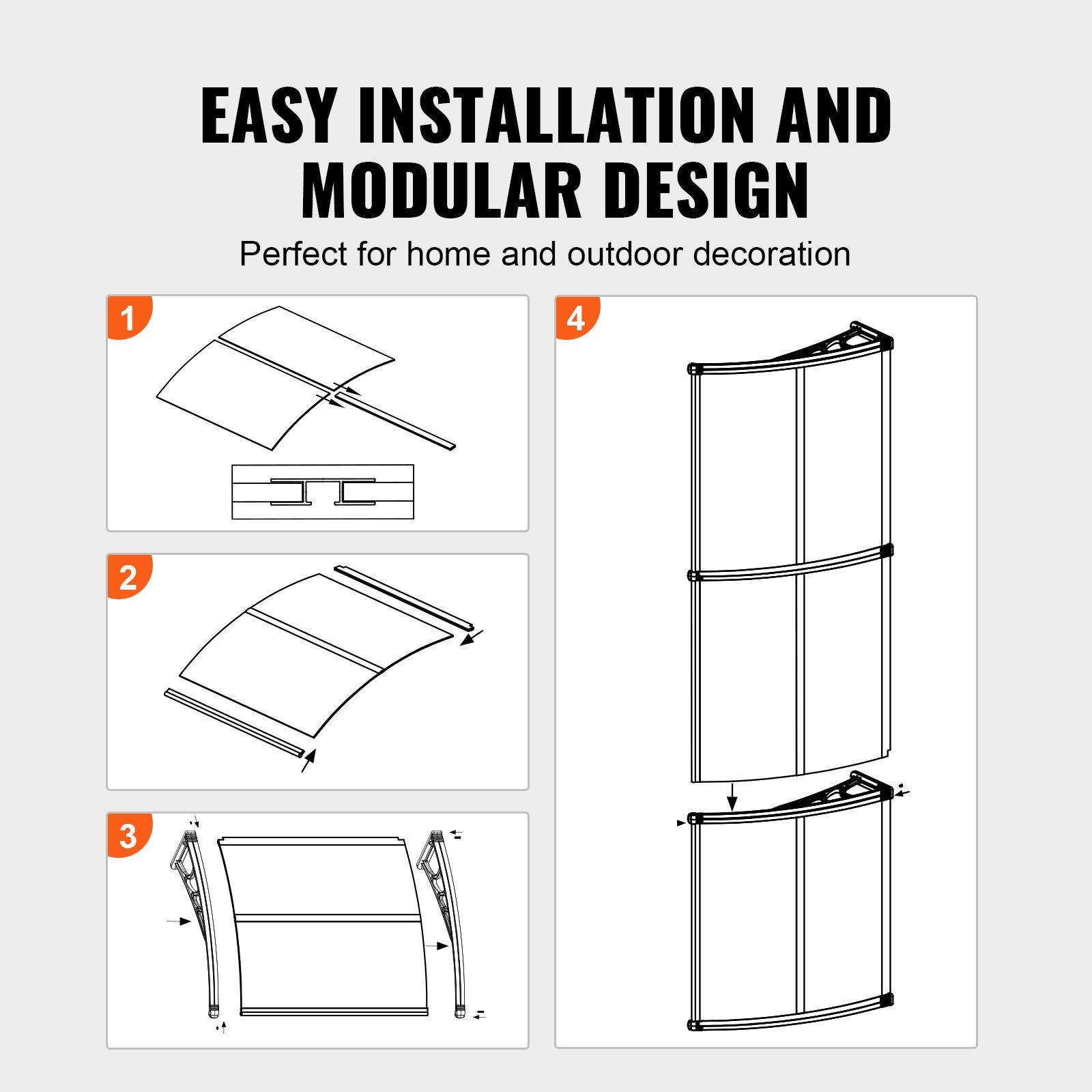 Toldos para porta e janela SucceBuy 203,2 x 101,6 cm,beiral externo em policarbonato UPF 50+,proteção contra sol,chuva,neve - 5