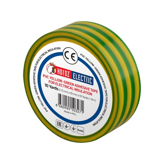 Ruban isolant électro-isolant PVC 19 mm x 9 m jaune-vert HOROZ