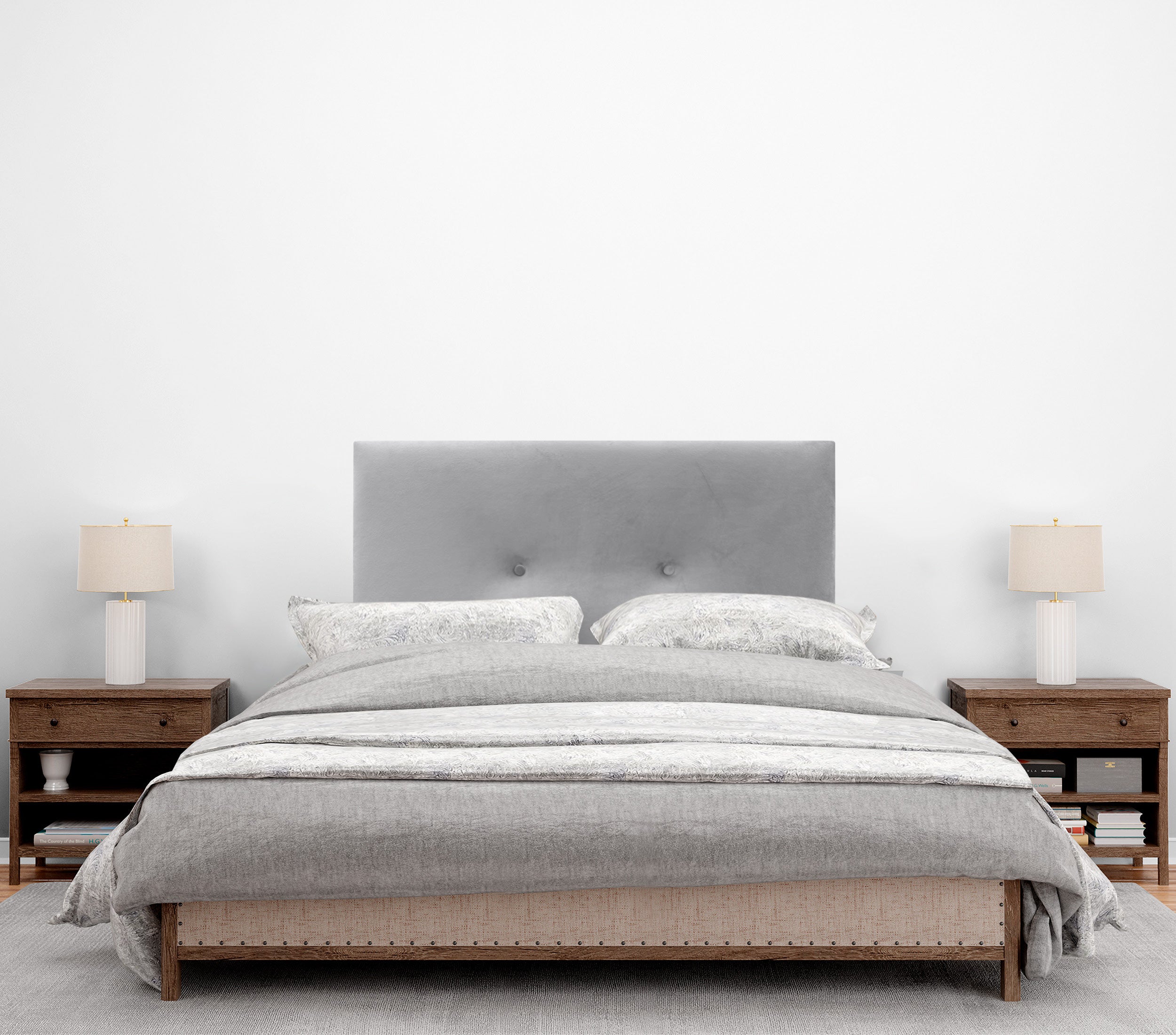 DHOME Testiera in velluto liscio con bottoni alta gamma moderna testiera imbottita per letto di lusso (Grigio Chiaro, 95x60cm) - 2