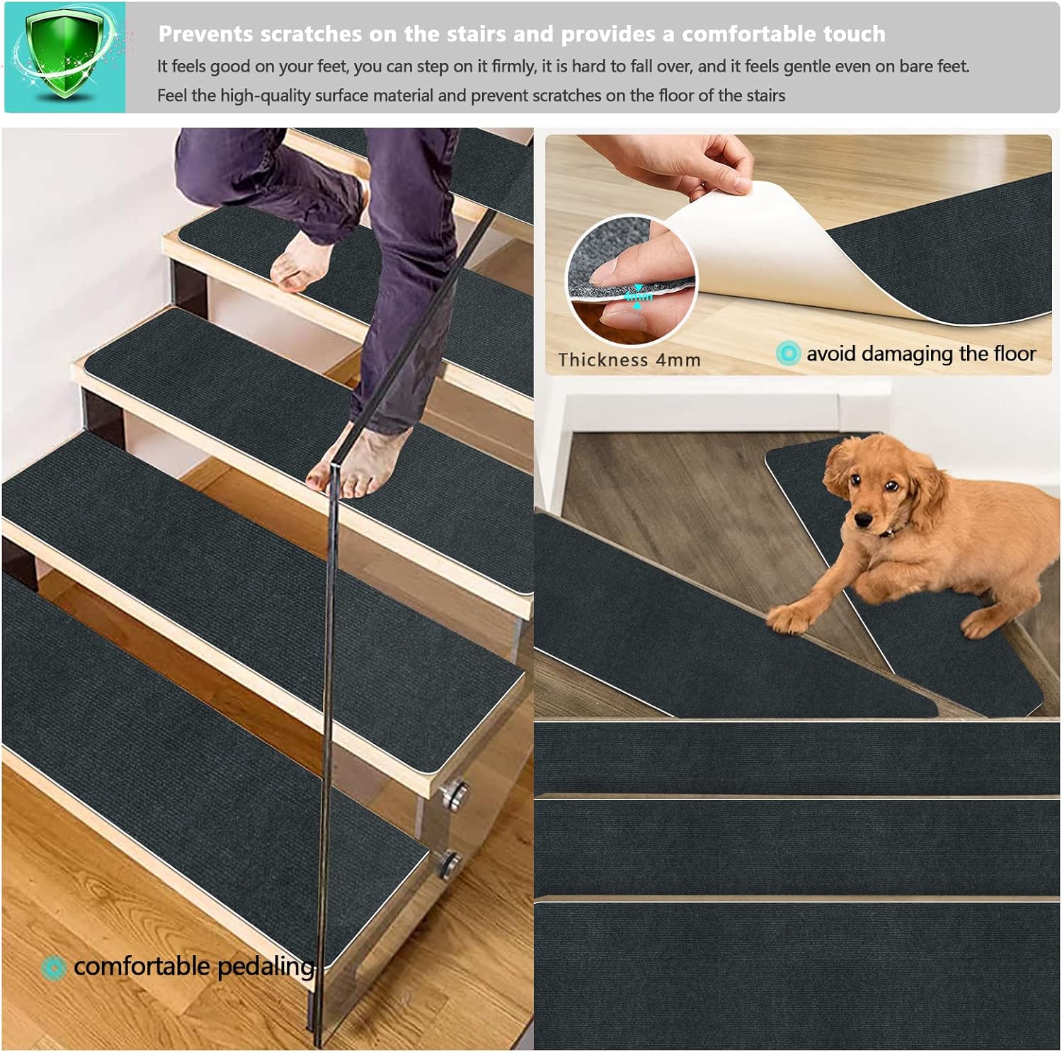 15 sztuk kafelków na schody, kafelków na schody wewnętrzne, kafelków antypoślizgowych na schody, odpowiednich dla seniorów i dzieci, 22×70 cm - 3