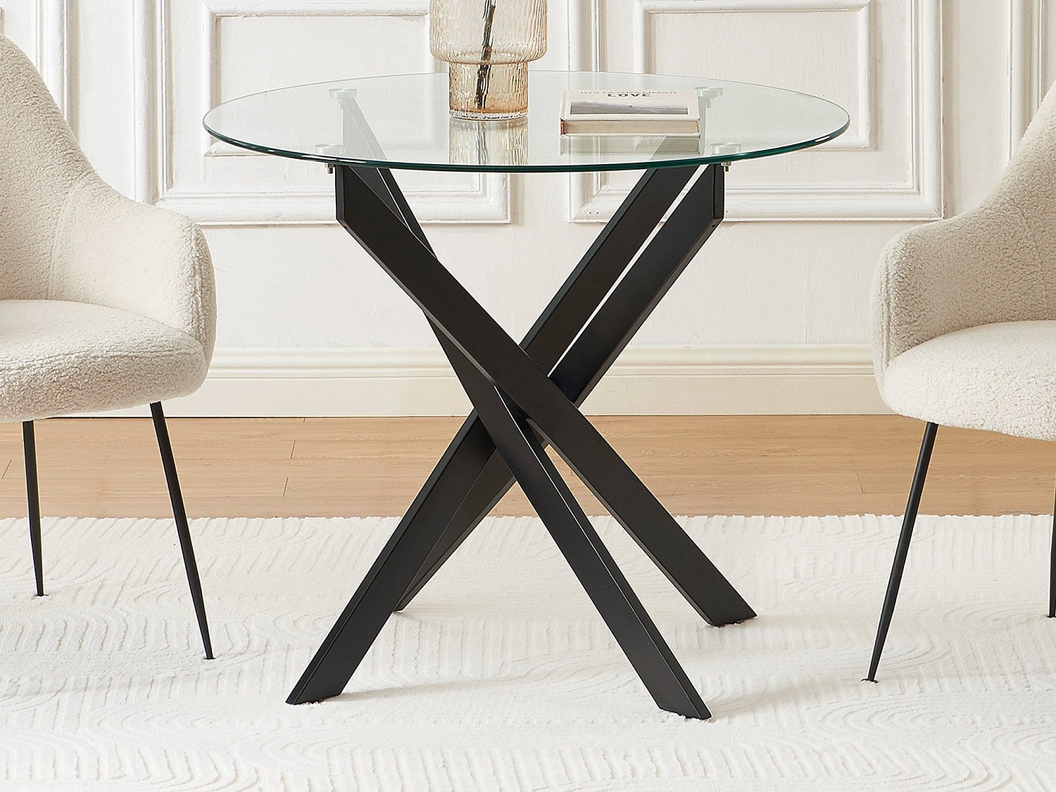 Stół okrągły 2-osobowy ze szkła hartowanego i metalu czarnego – transparentny – COSIMA