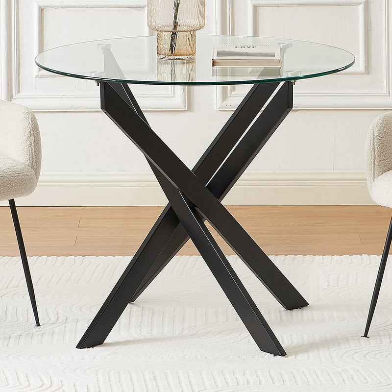 Stół okrągły 2-osobowy ze szkła hartowanego i metalu czarnego – transparentny – COSIMA