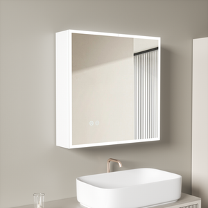 VOWNER Armadietto a Specchio Bagno con Luce, Mobile Contenitore Anti-Appannamento, Mobiletto Specchiera (60 × 15 × 80 cm