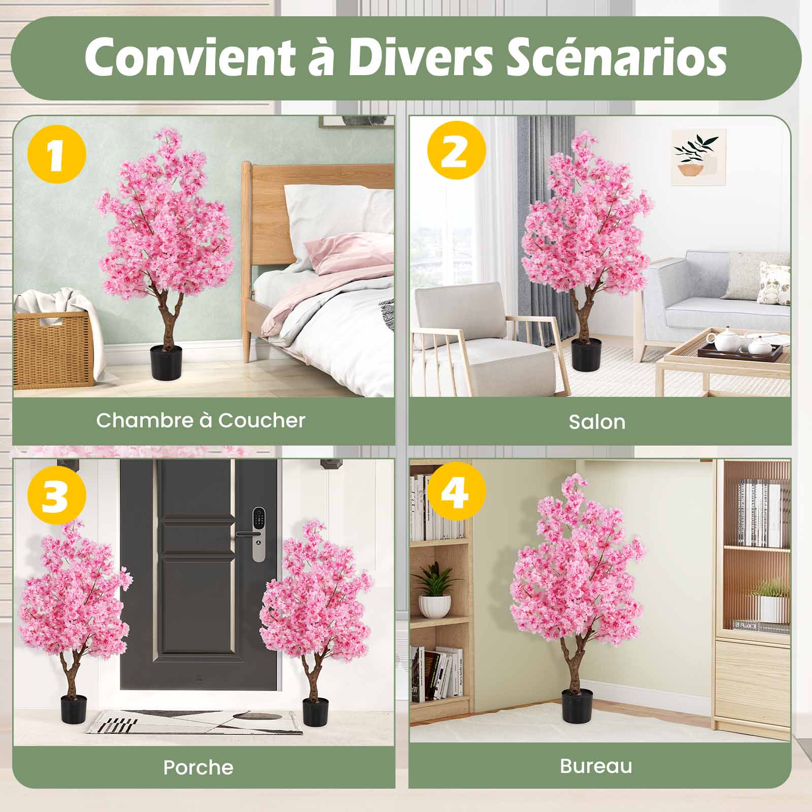 Plante Artificielle en Pot Remplies de Ciment 120CM, Fausse Cerisier avec 900 Fleurs Roses Tronc en Polyéthylène Multi-Branches, pour Salon Balcon - 8