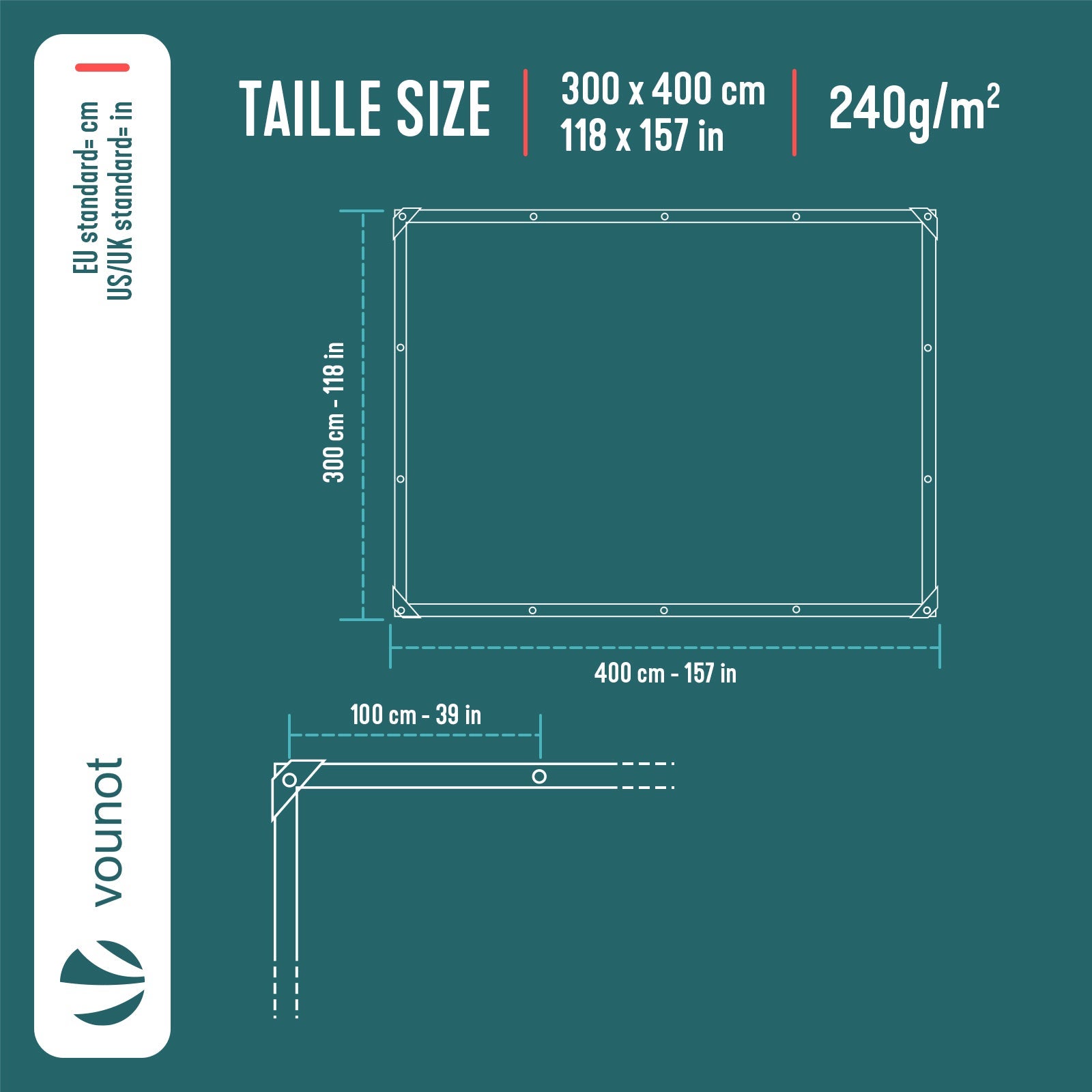 Bâche de protection en polyéthylène 240g/m² - 3x4m gris et noir - imperméable et anti-UV - VOUNOT® - 3