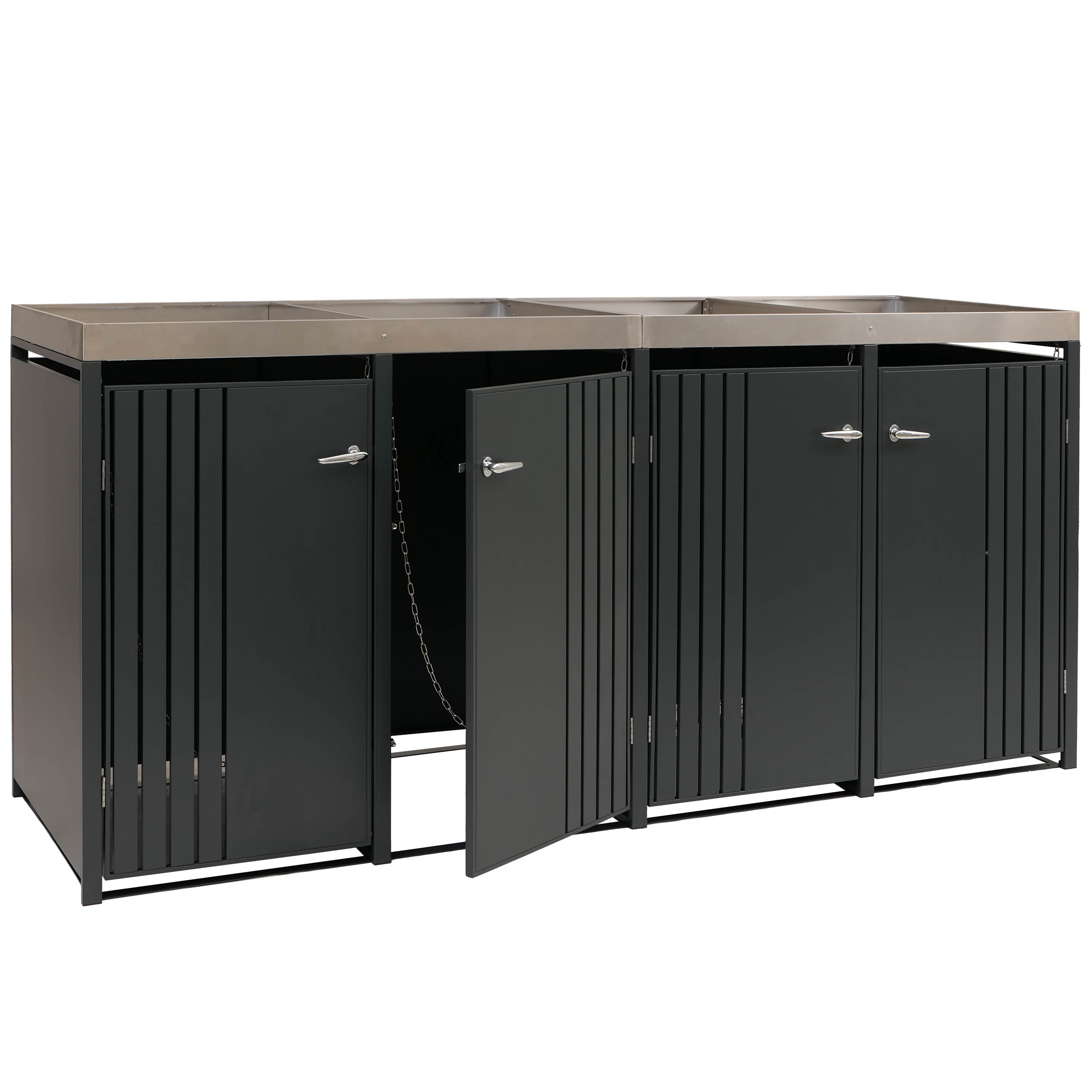 Osłona na 4 pojemniki na śmieci HWC-O67, schowek na pojemniki na śmieci z donicą, metal 125 x 260 x 84 cm 95 kg ~ antracyt