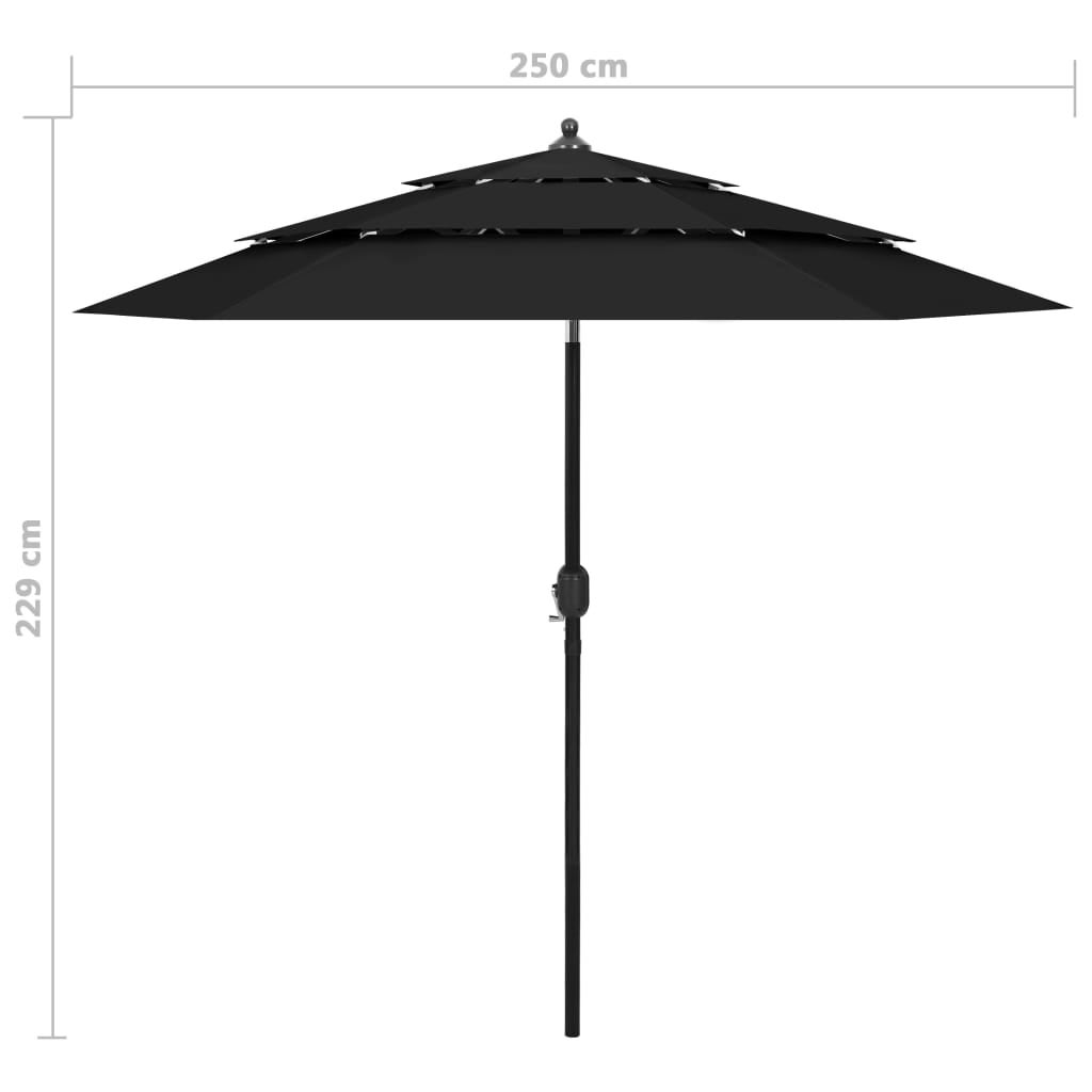Parasol à 3 niveaux avec mât en aluminium Noir 2,5 m - 8