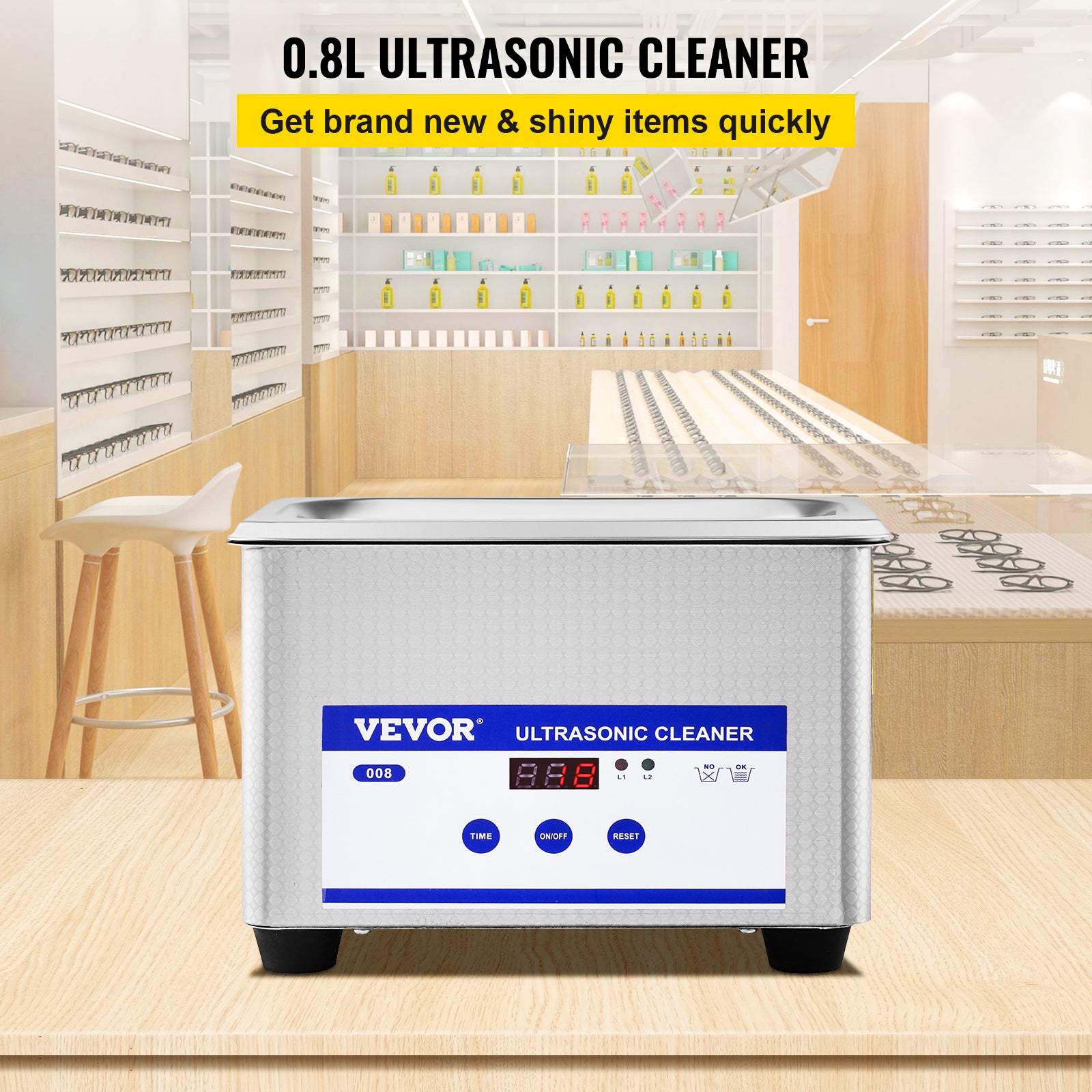 Machine de Nettoyage à Ultrasons VEVOR 0,8 L,Professionel Nettoyeur à Ultrasons Écran Affichage LED 220 V,Nettoyeur Ultrasons Acier Inoxydable - 2