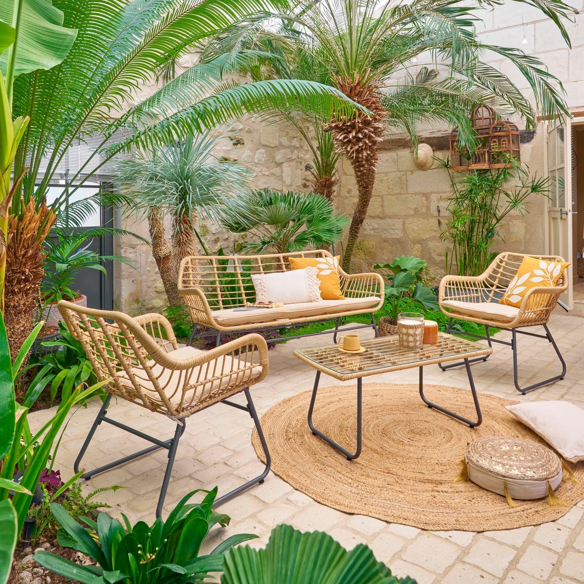 Salon de jardin Lambada Sésame avec table basse rectangulaire - Hespéride - 8