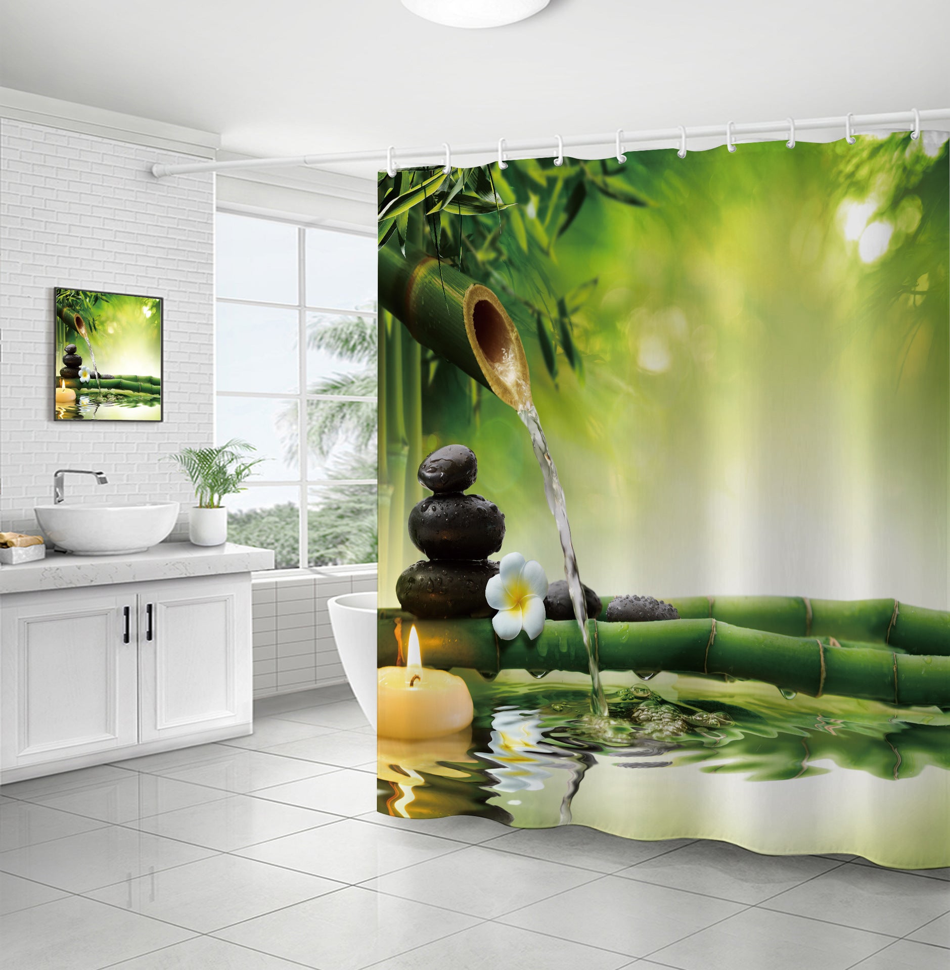 Rideau De Douche Anti Moisissure En Tissu Polyester, Avec 12 Crochets Pour Salle De Bains 100x180cm 91983286