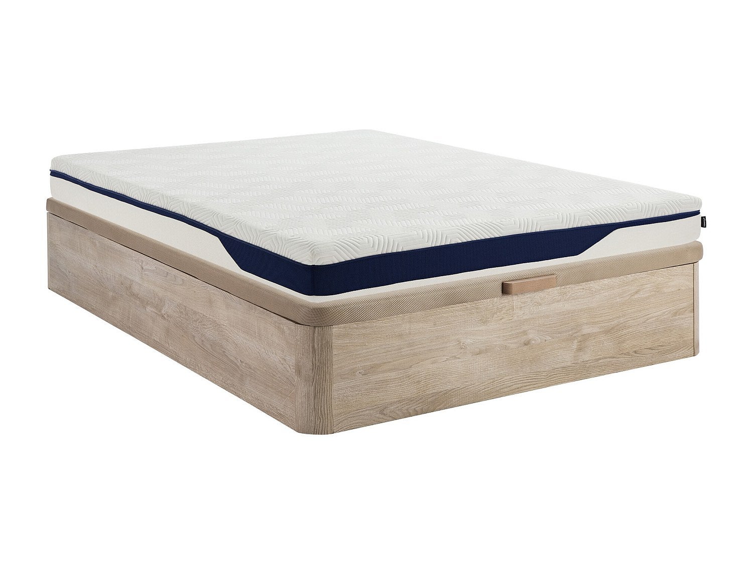 Zestaw 140 x 190 cm skrzynia z jasnego naturalnego drewna + materac z pianki HD 7 stref i zdejmowana warstwa żelowa z pamięcią kształtu gr. 22 cm- FAG