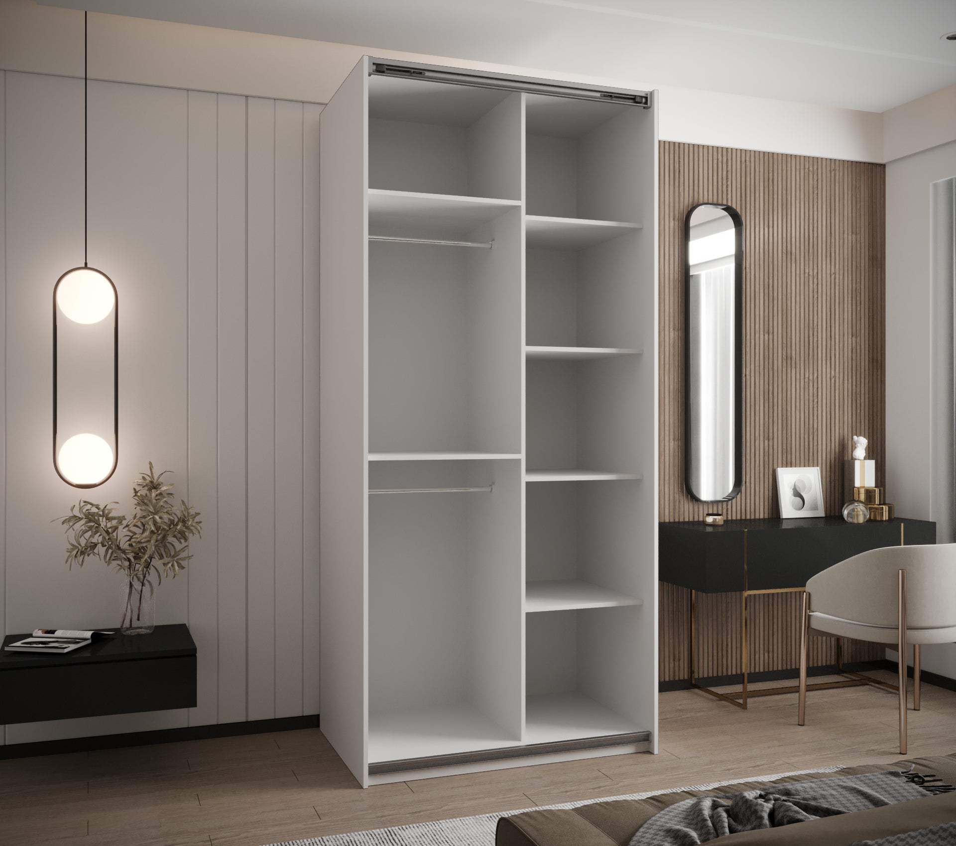 Szafa przesuwna wysoka Lux 1 110 x 64 x 245,5 cm biały + biały + u. srebrny - Abiks Meble - 4