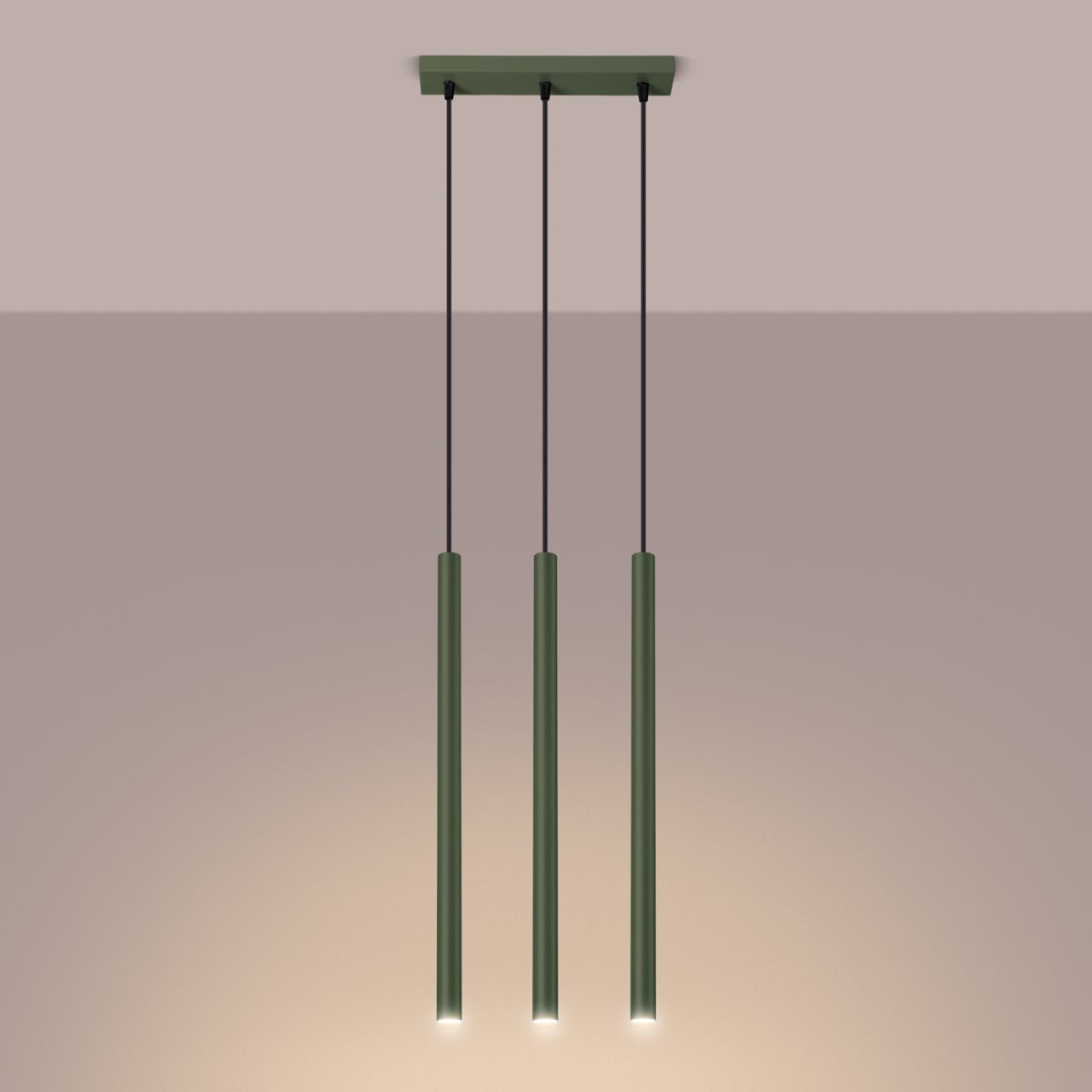 Lampa wisząca BRILL 3 zielona oliwka LED 3000K - 30x5x94cm Sollux