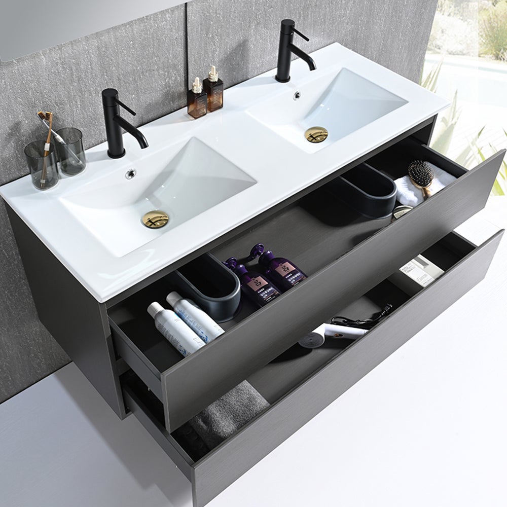 Meuble salle de bain double vasque 120cm gris et miroir LED LB-8331G - 4