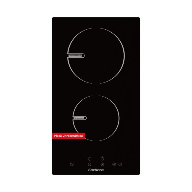 Corberó - Placa Vitrocerámica CCVG205D | 29cm, 2 Zonas, 2900W, Touch Control, Temporizador, Seguridad Infantil, Negro