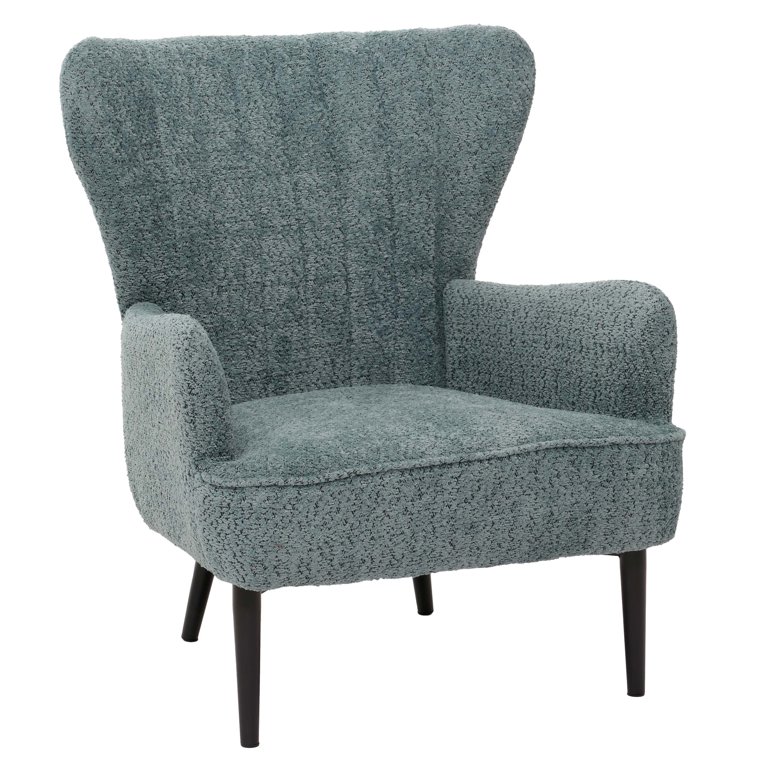 Fotel HWC-K37, koktajlowy/fotel z uszami tapicerowany fotel retro vintage tkanina szenilowa (500g/m²) Oeko-Tex ~ niebiesko-zielony