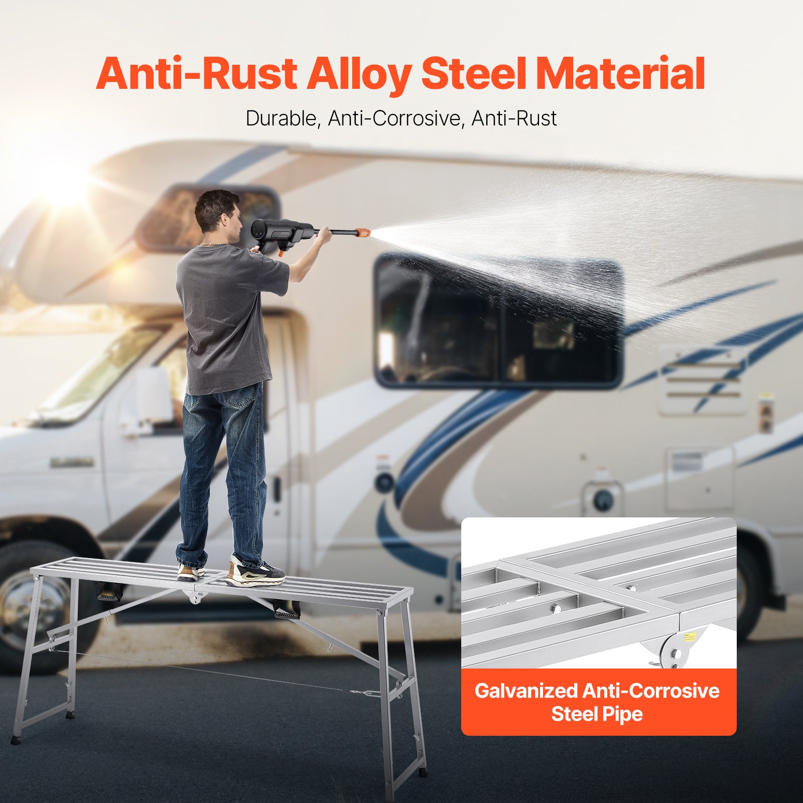 Plateforme travail,SucceBuy hauteur réglable à 4 vitesses,escabeau pliable acier allié,échafaudage portable,capacité charge 880 lb,antidérapants - 7