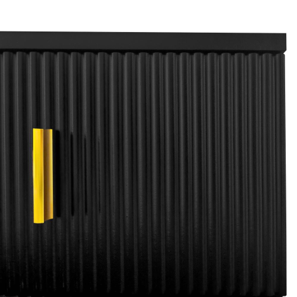 Meuble d'appoint élégant avec étagères réglables, décorations dorées et tiroirs push-to-open. - 6