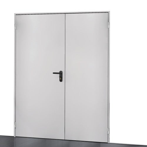 Porte de service acier 2 vantaux LIZAR - blanc RAL 9010 – 210x135 cm – huisserie L pose tunnel - poussant droite