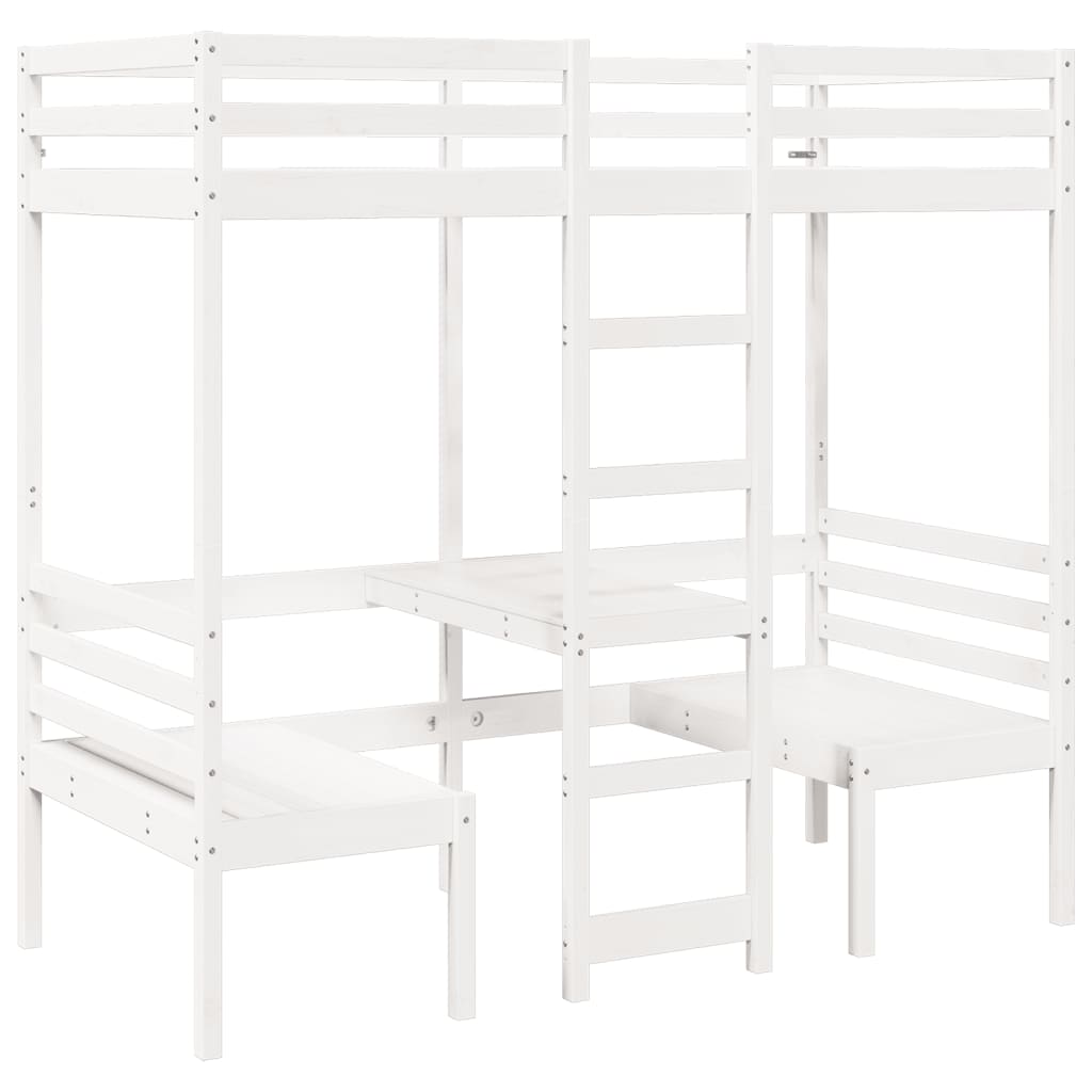 Lit mezzanine avec bureau et chaises blanc 90 x 190 cm en pin massif - 2