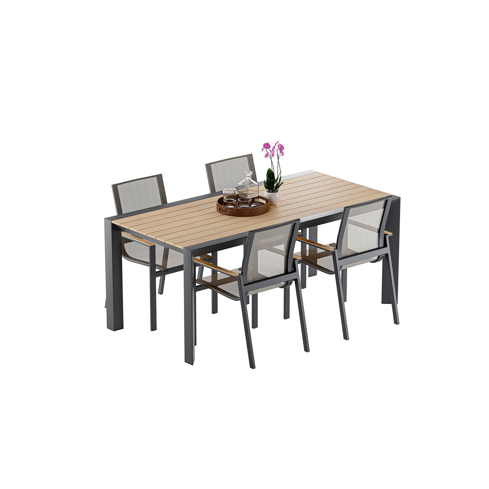Zestaw jadalniany ogrodowy BELLANTI Verona Luna 4-osobowy Dark Grey – aluminiowy stół z blatem teak i krzesłami