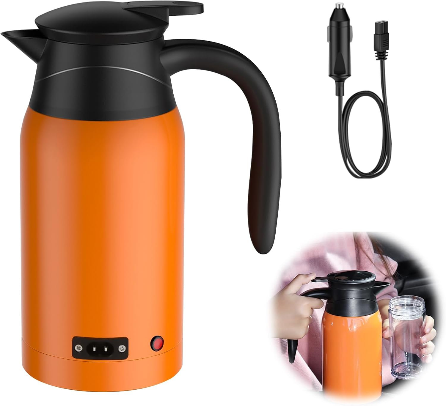 Czajnik elektryczny samochodowy, kubek z podgrzewaczem samochodowym i regulacją temperatury, do gorącej wody i kawy, 1000 ml, 12 V