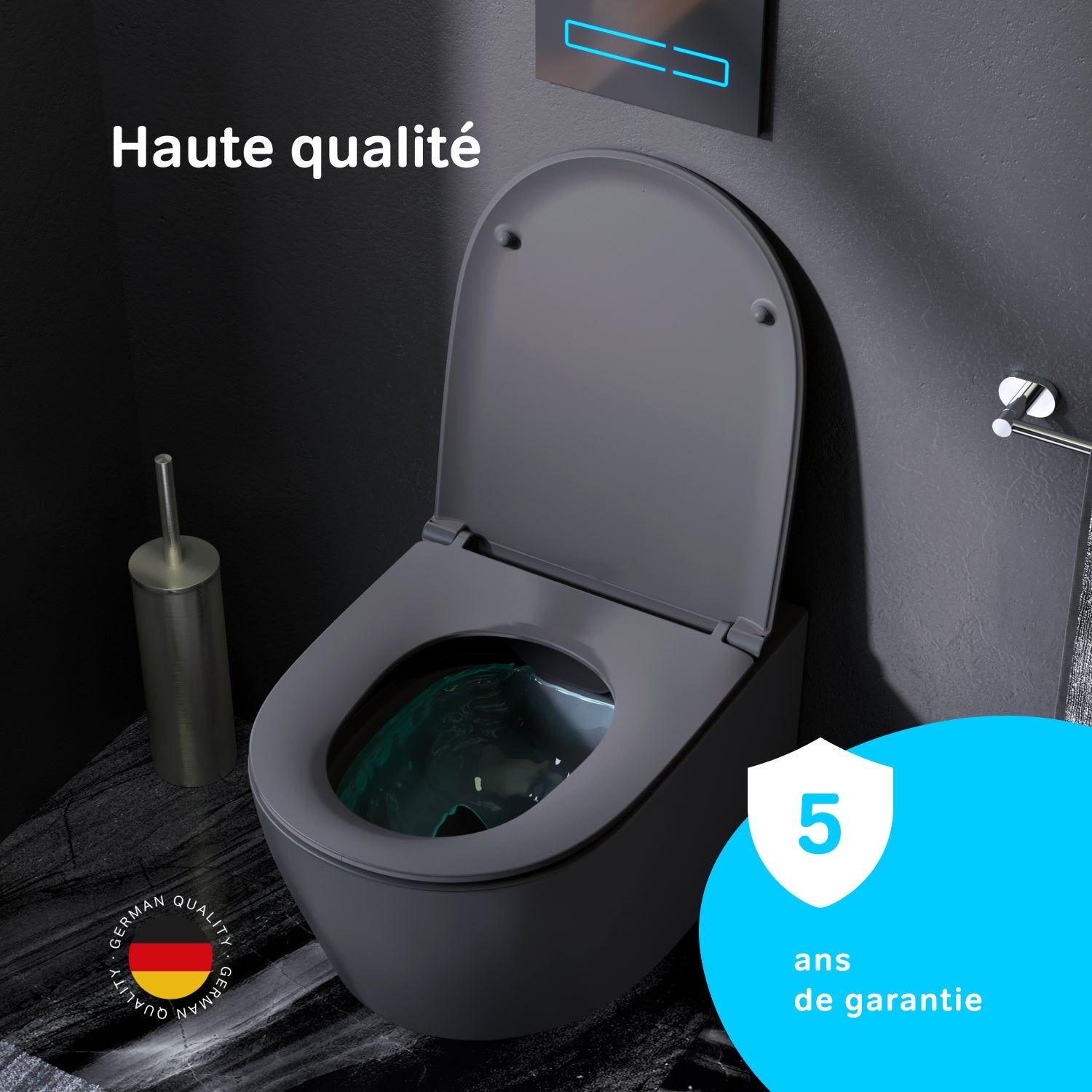 Pack WC suspendu bâti mural et cuvette Plaque Round Noire Pack WC Bati-support AM.PM X-Joy S - 9