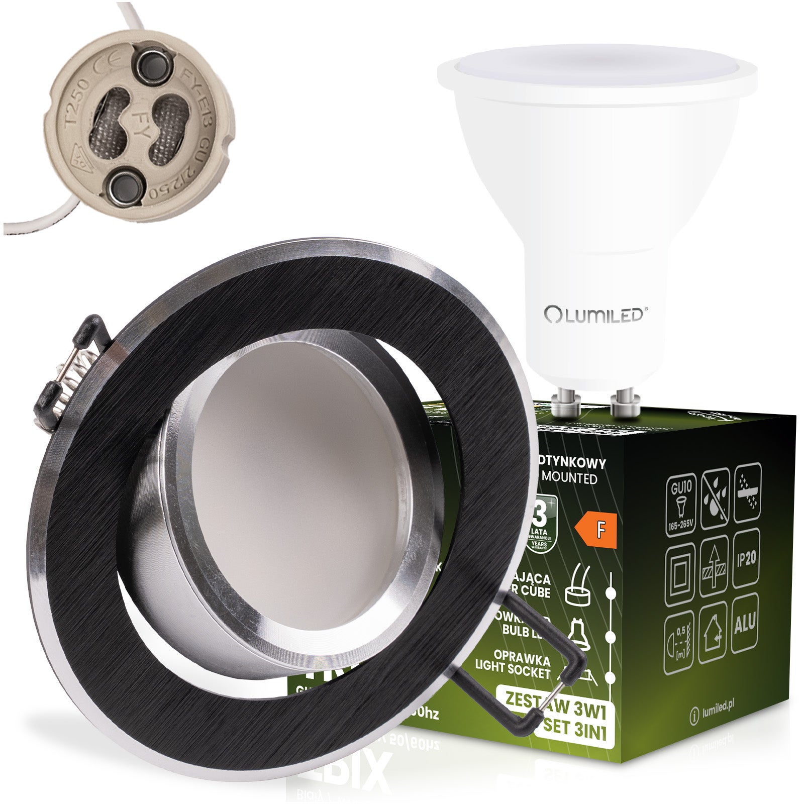Oprawa Halogenowa Oczko Lumiled Podtynkowa Okrągła Ruchoma 3w1 GU10 6W 4000K Neutralna biel Czarny