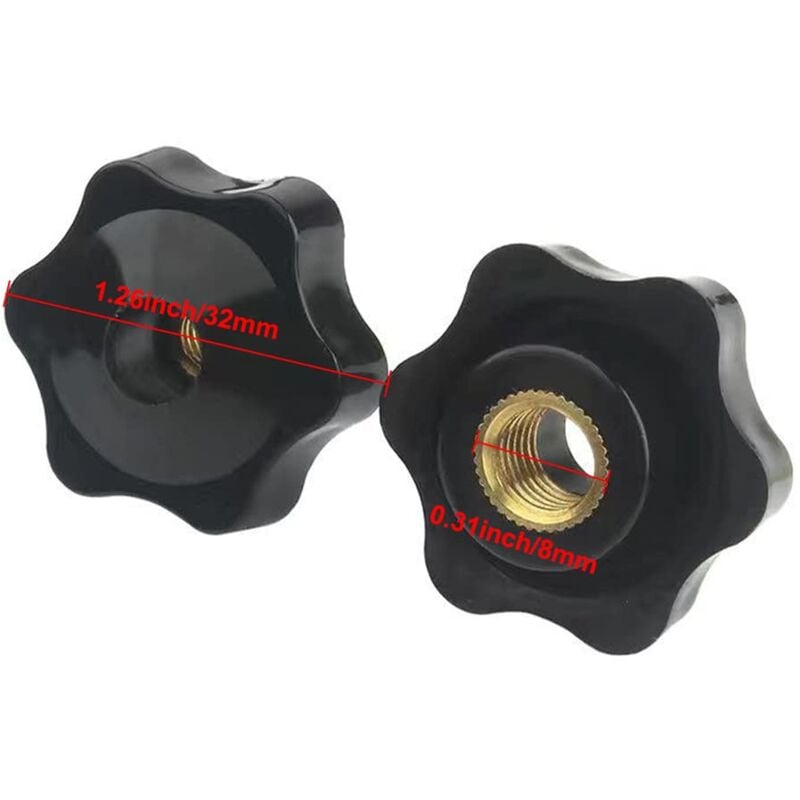 Sourcing Map 4 Pomelli A Stella M10 Filettatura Femmina 48 Mm Testa In Plastica Foro Passante In Ottone Maniglie Di Serraggio Filettate Manopole A Mano, Nero - Foto 11