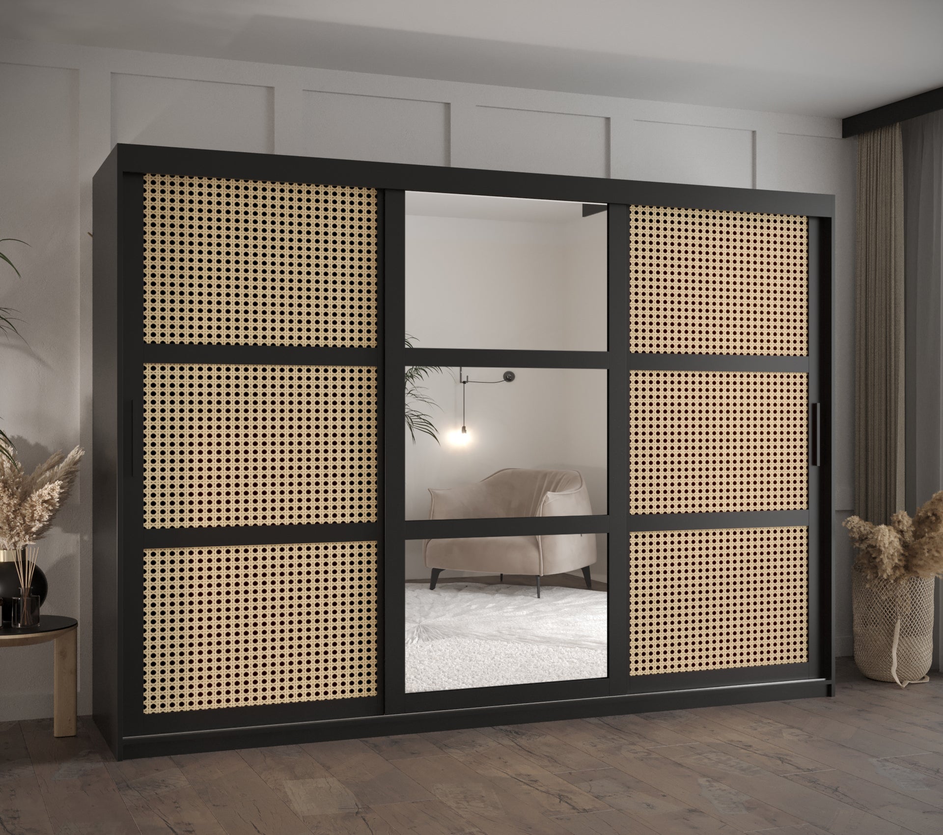 Szafa przesuwna Plecionka Wiedeńska 2 250 x 62 x 200 czarny – Abiks Meble - 2