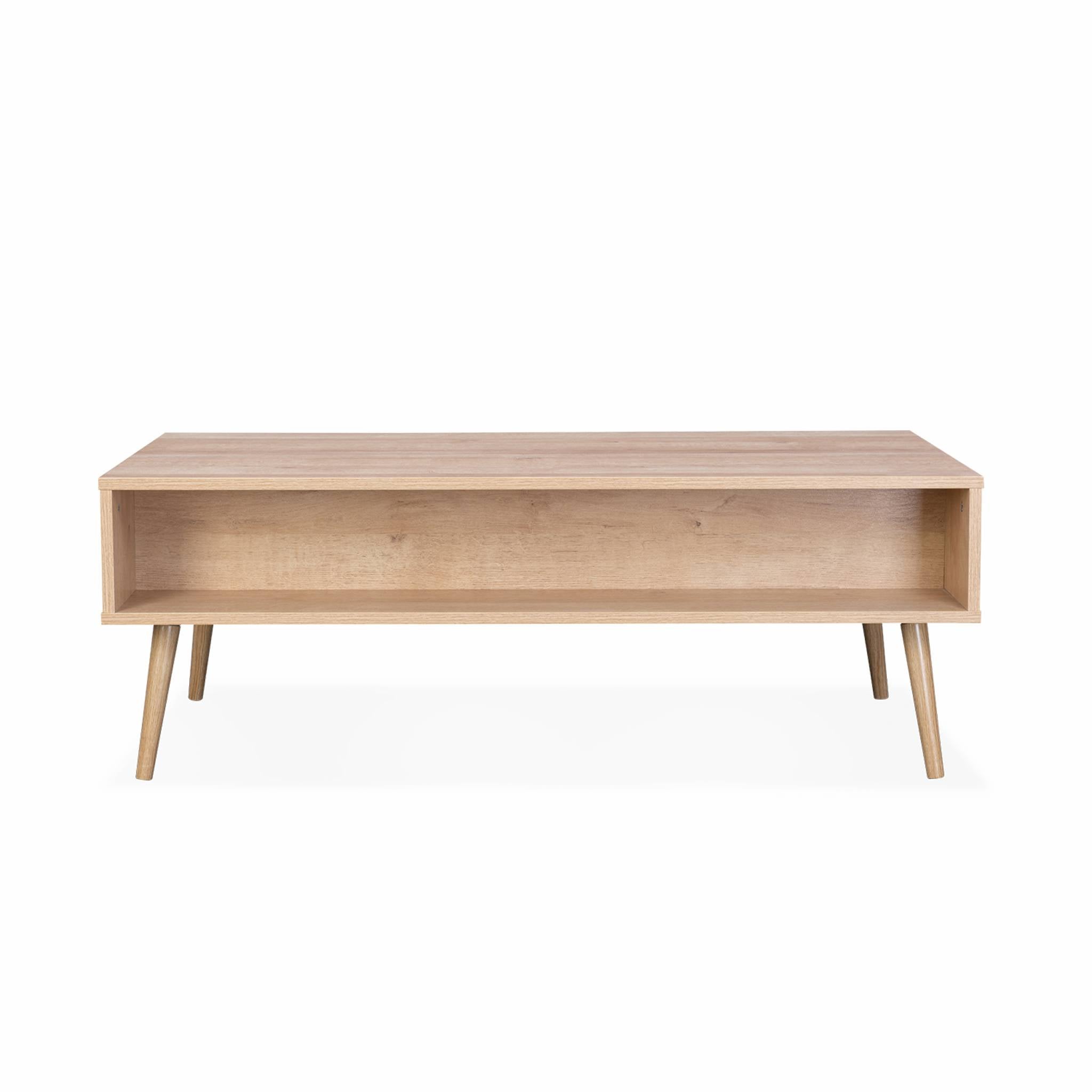 Table basse en cannage 110 x 59 x 39 cm - Bohème - Naturel. 1 tiroir. 1 espace de rangement. pieds scandinaves - 5