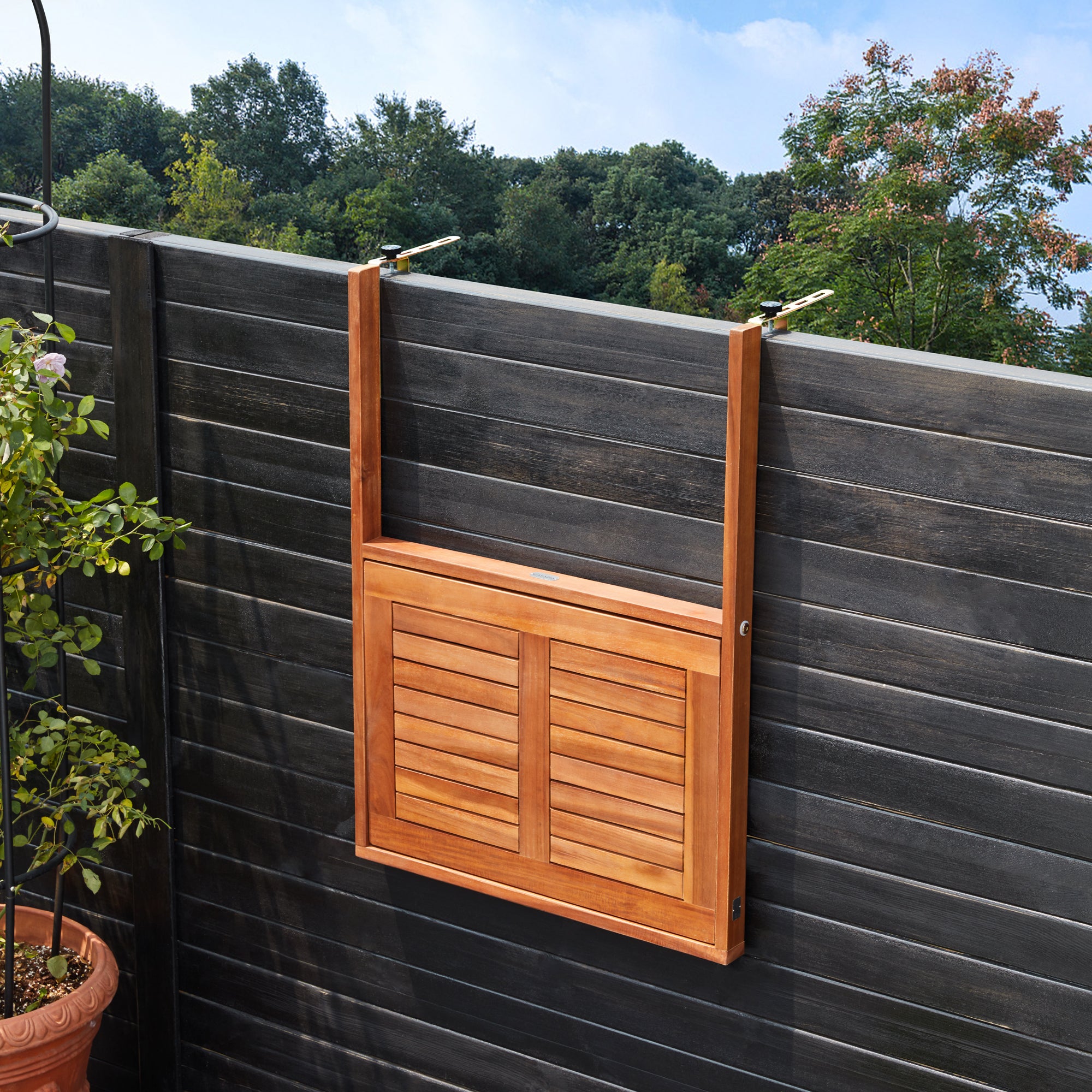 Table de balcon suspendue Bois d'acacia 65x45x87cm certifié FSC - 7