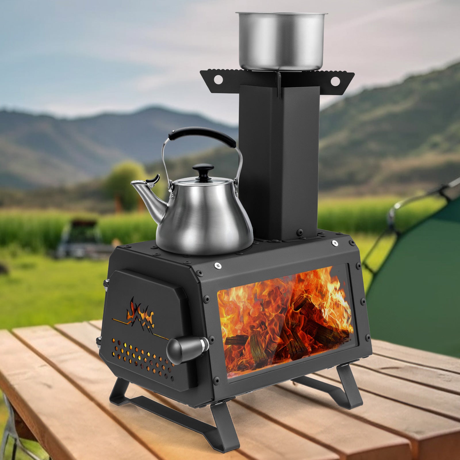 BigKing Poêle à Bois Camping Portable En Acier Inoxydable - Wood Stove Avec Poignée Transport Pour Cuisson Extérieure