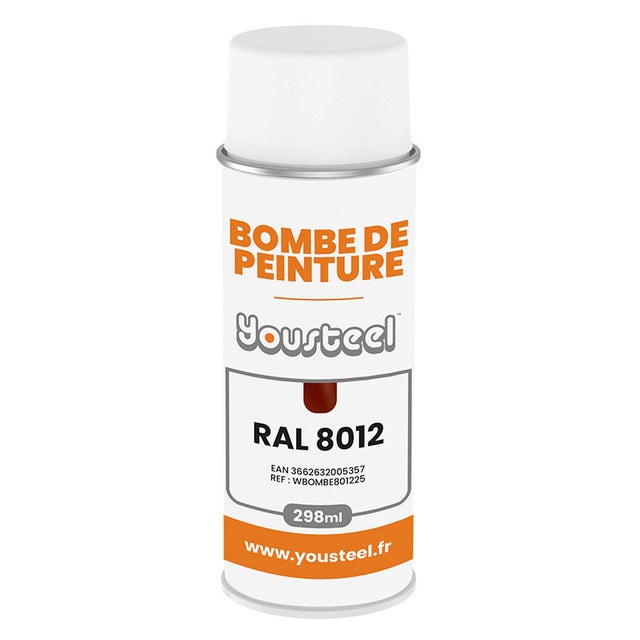 Bombe de retouche 298 ml Finition BRILLANTE Rouge Tuile RAL 8012