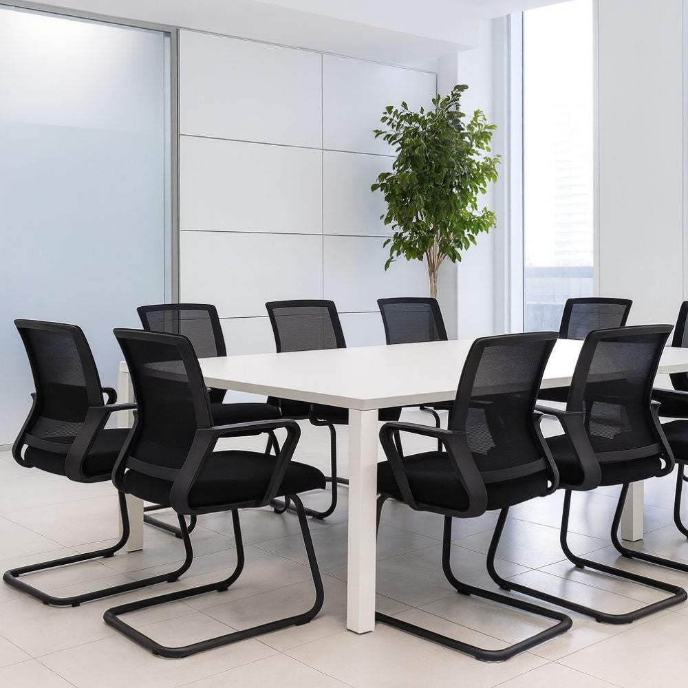 Chaise de bureau pour salle d'attente, lot de 2 fauteuils de conférence, de réunion, siège ergonomique avec accoudoirs, en tissu respirant noir - ZIK - 9