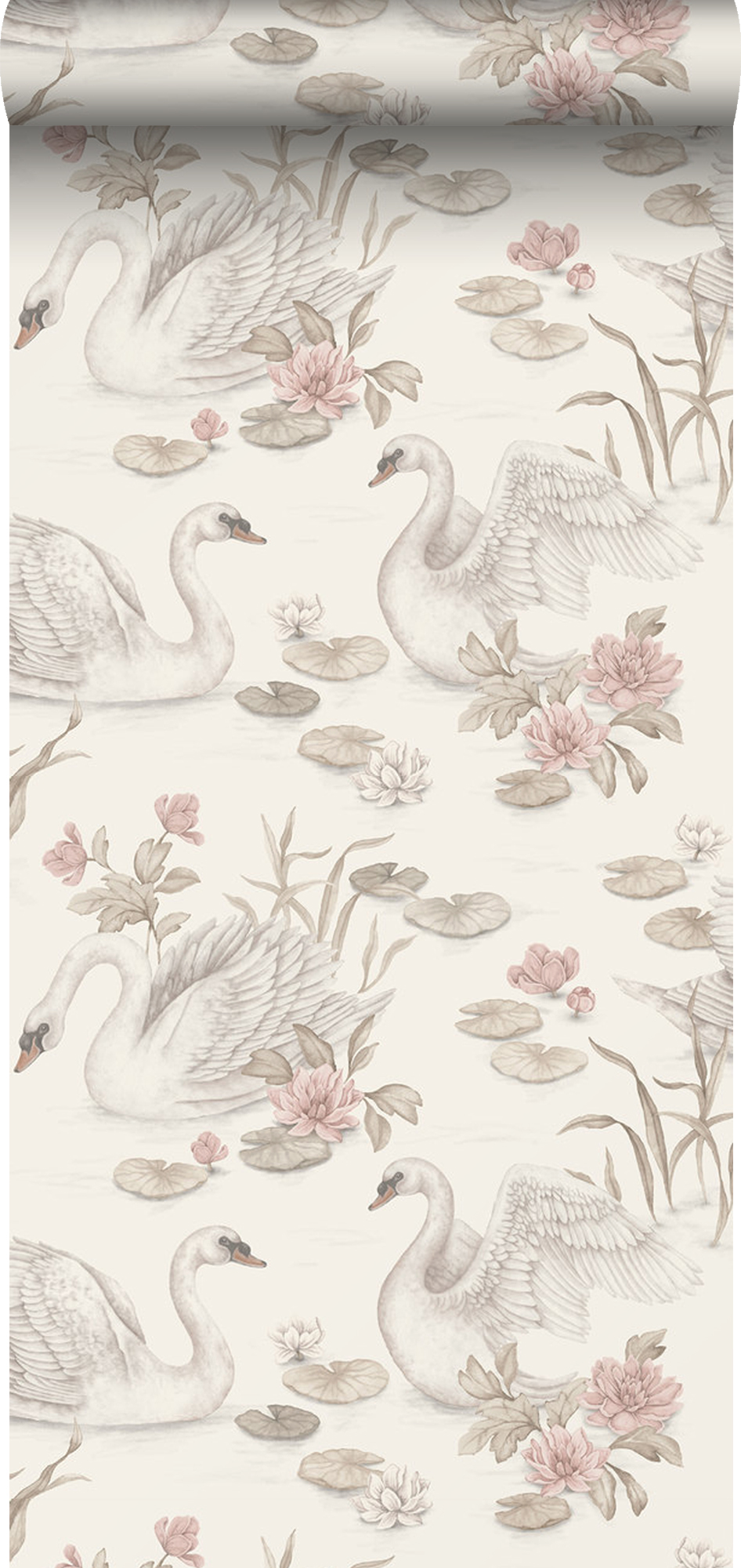 Papel pintado cisnes beige y rosa - 53 cm x 10.05 m - borastapeter