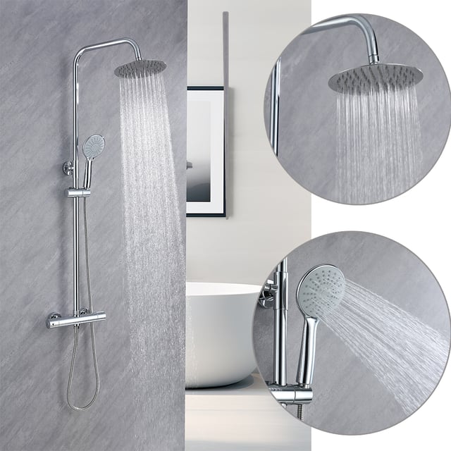 AICA ITALY Colonne Doccia Termostatiche, Sistema Doccia con Miscelatore Termostatico a 38℃ e Doccetta Rotonda Altezza Regolabile 735-117cm Cromo
