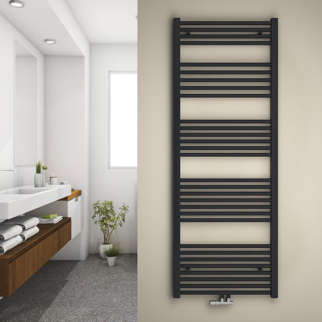 Grzejnik łazienkowy drabinkowy na ciepłą wodę - Stalowy z podłączeniem środkowym - Kolor antracytowy - Wymiary 160 x 60 cm - Moc 761 W