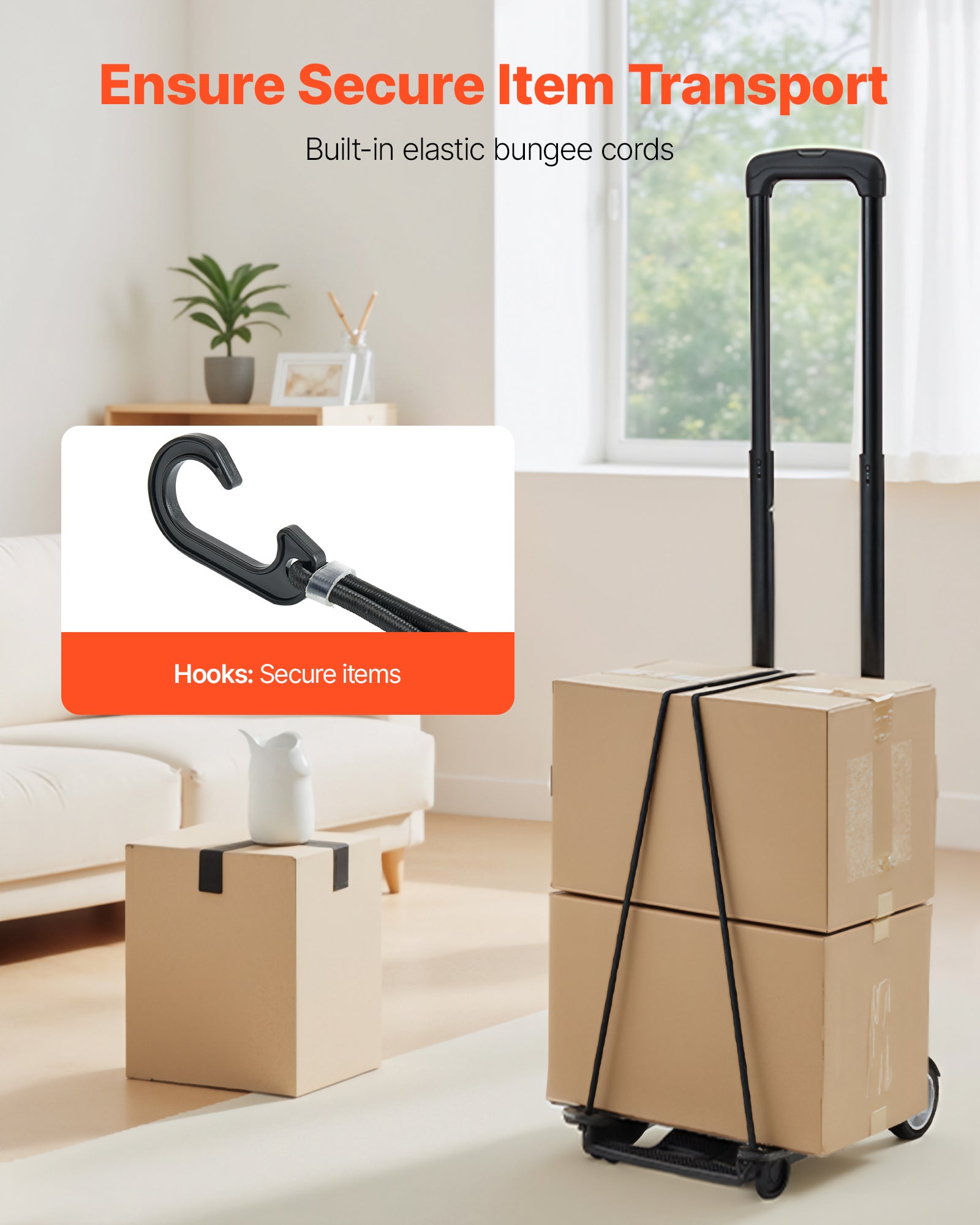 Diable pliant 2 roues VEVOR, chariot pliable, capacité 49,9 kg, 1 corde élastique, plateforme utilitaire pour déménagement, bureau, noir - 4
