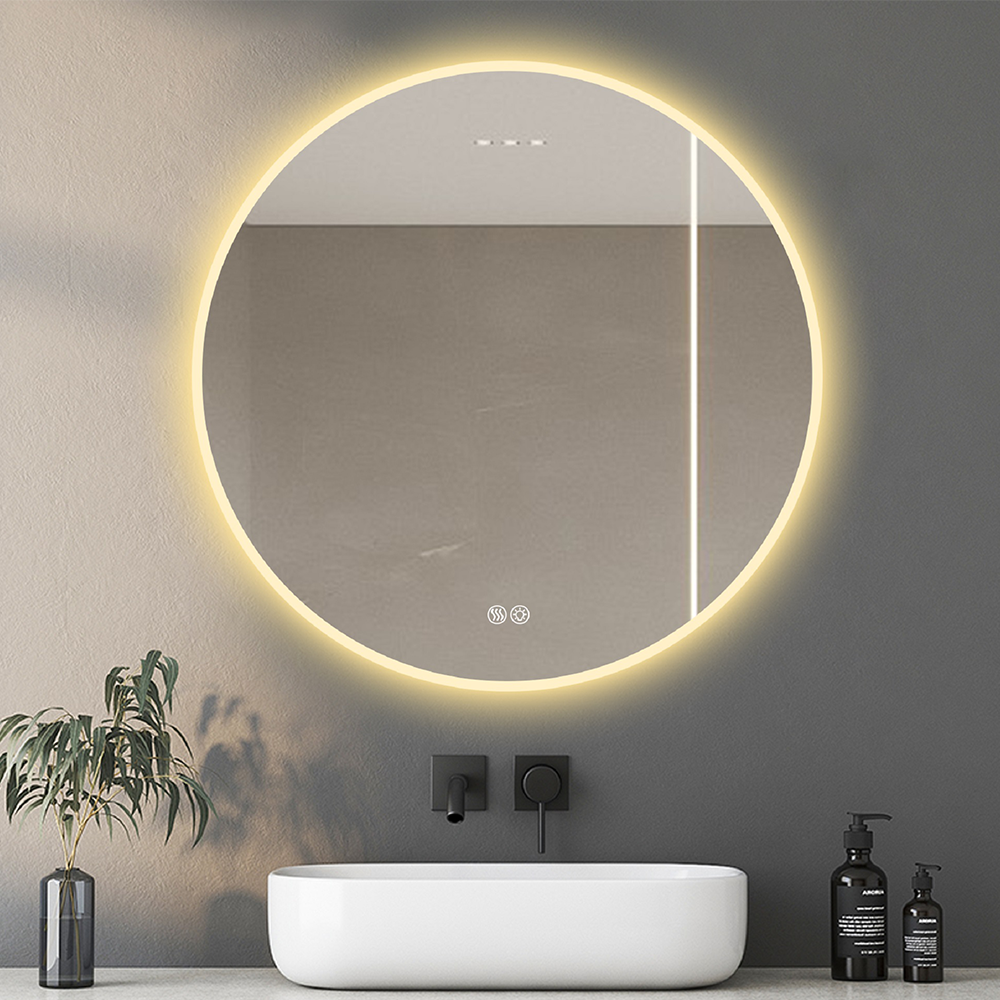 Espejo de baño led inteligente 80 cm redondo de pared con luz, 3 niveles de temperatura de color regulables