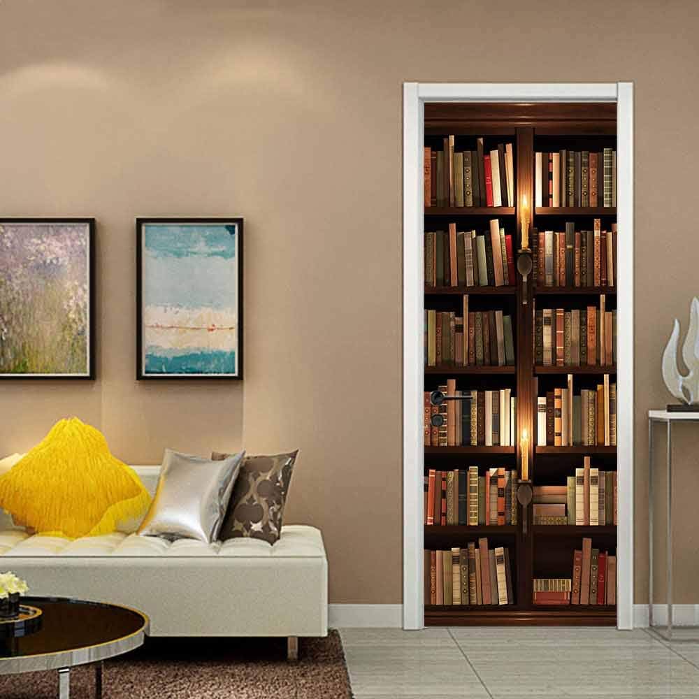 Naklejki ścienne 3D Trompe l'oeil, samoprzylepny plakat winylowy na drzwi do sypialni, łazienki, dekoracja artystyczna, 77x200 cm, biblioteka