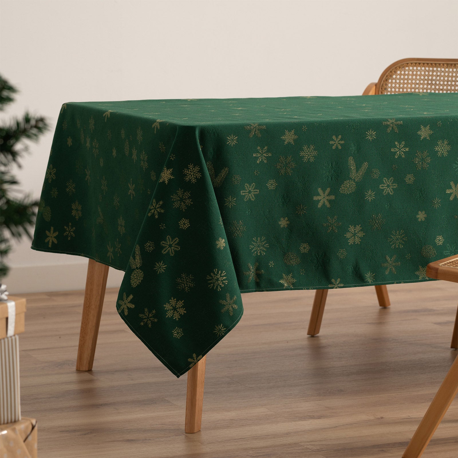 Tovaglia di Natale rettangolare in cotone jacquard verde 140x300 cm - Flake - 2