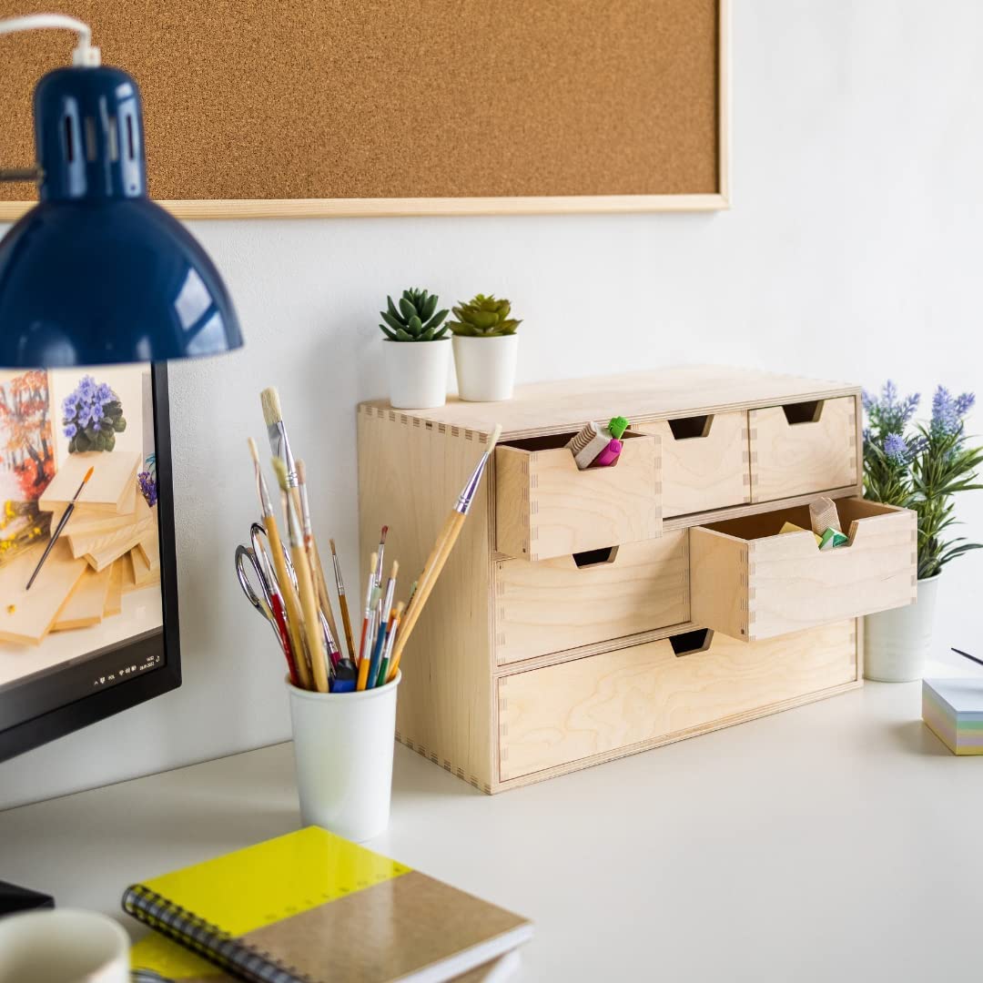 Creative Deco Mini Cassettiera in Legno | 6 Cassetti | 42x20x28.5cm | Scatola Armadio di Stoccaggio | Compensato Non Verniciato | Decoupage e Deco - 4