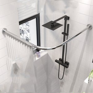 Tringle à Rideau De Douche D'Angle Zaplyte - Acier Inoxydable, Forme L, Noire - Taille Réglable