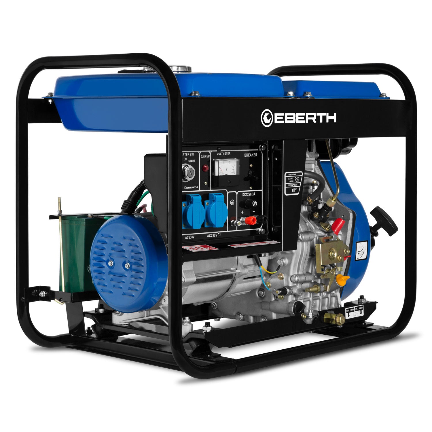 Eberth  5000 Vatios Grupo Electrógeno Diésel Generador Eléctrico Portátil 10 Cv, 4 Tiempos, Arranque Eléctrico, 2X 230 V, 1X 12 V , Leroy Merlin