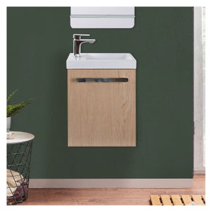 Meuble lave-mains NEVADA Décor chêne vasque blanche