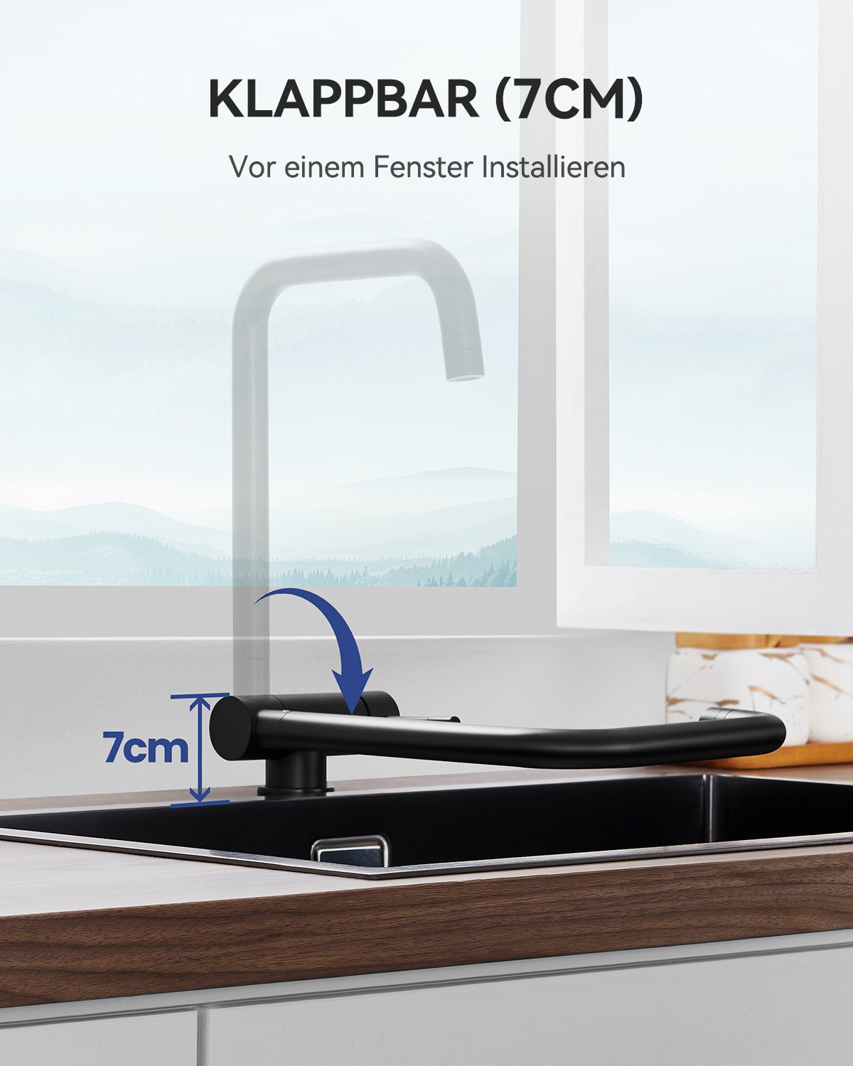 Lonheo max Robinet de Cuisine Rabattable 2 Jets aux Choix, Mitigeur Evier Repliable en Inox Noir devant Fenêtre, Mitigeur d'évier Pliable - 3