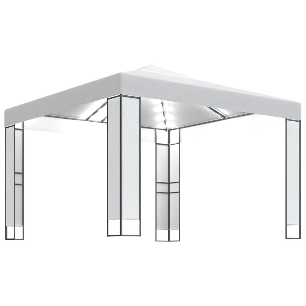 Gazebo con tetto doppio e stringa di luci led 3x3 m bianco - 2