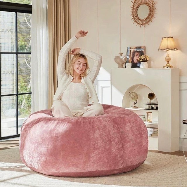 Pouf Vivezen Pouf, fauteuil d'intérieur déhoussable - 90 x 140 cm - Sherpa - Gris clair