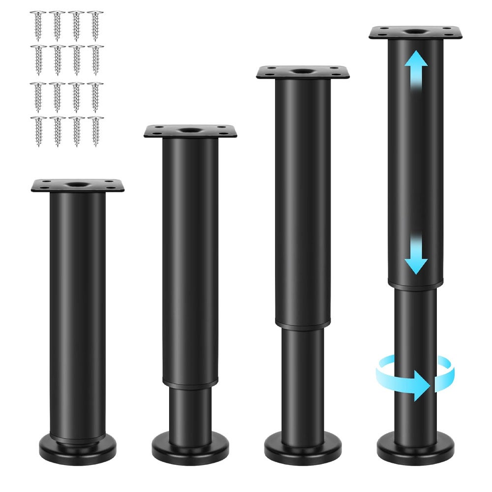 Zestaw 4 regulowanych, metalowych nóżek meblowych w kolorze czarnym - regulowana wysokość 18-30 cm - udźwig 600 kg